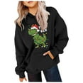 thumbnail image 2 of Christmas Dinosaur Print Girls Hooded Pullover Casual Winter Wear Cozy Top with Decorative Pocket Graphic Design Winter Fashion (Color:Black,Size:11-12 Years), 2 of 3