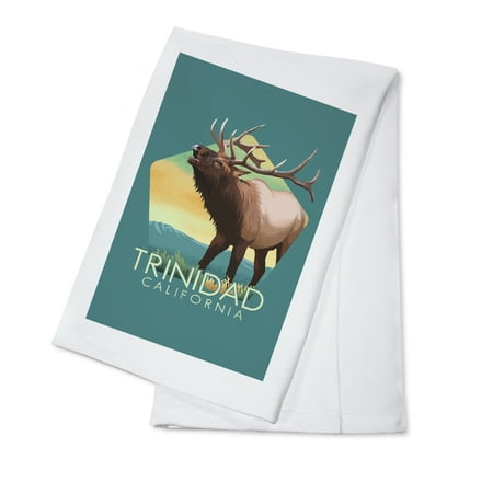 

Trinidad California Elk Lithograph Contour (100% Cotton Tea Towel Decorative Hand Towel Kitchen and Home)