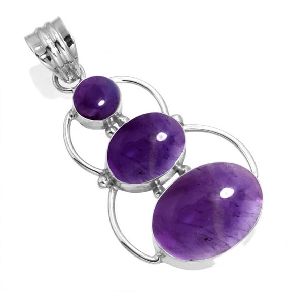 925 Sterling Silver Pendant Natural Amethyst Handmade Jewelry