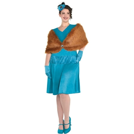 Party City Clue Mrs. Peacock Costume for Adults, Plus Size, Includes a Dress, a Shawl, a Feather Fascinator, and Gloves