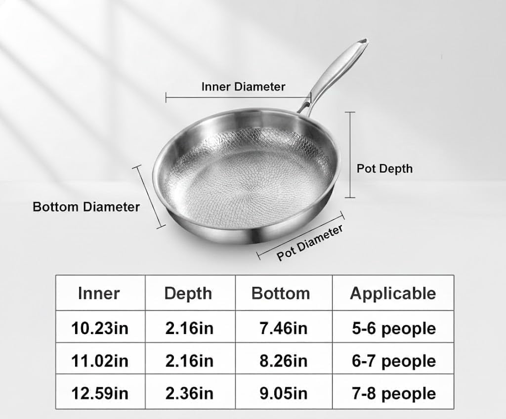 Titanium Pan, 12" 100% Pure Titanium Frying Pan with Lid, Hammered Non-Stick Skillet for All Stovetops, Professional Lightweight Cookware for Healthy Searing & Daily Cooking (11.8 in, With Lid)