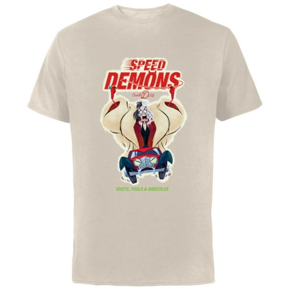 Disney Villains Cruella de Vil Speed Demons - Short Sleeve Cotton T-Shirt for Adults - Customized-Natural