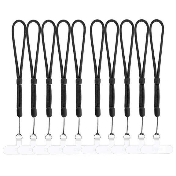 10 Packs Hand Wrist Strap Lanyard,Universal Cell Phone Multifuctional Patch Lanyards for Women and Men, Black Strap with Clear Phone Tether Tab