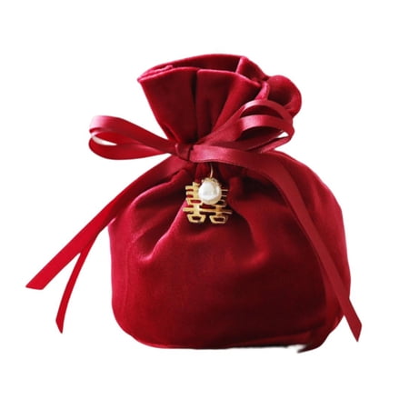 AYYUFE 10Pcs Candy Bag with Faux Pearl Creative Drawstring Christmas Wedding Jewelry Gift Storage Velvet Pouch for Birthday Wine Red L