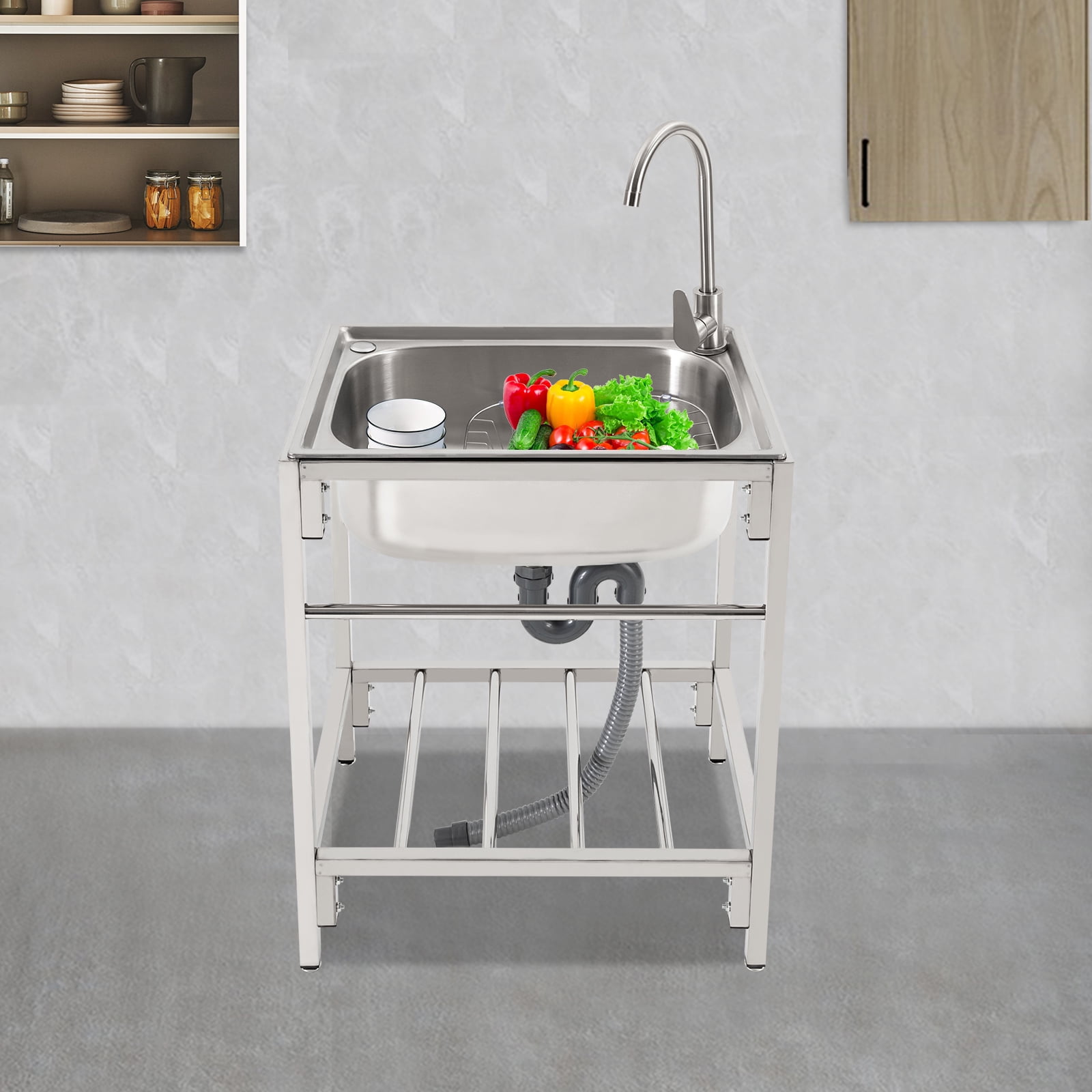 Commercial Stainless Steel Sink Outdoor Single-Bowl Utility Sink With Faucet for Homes, Restaurants