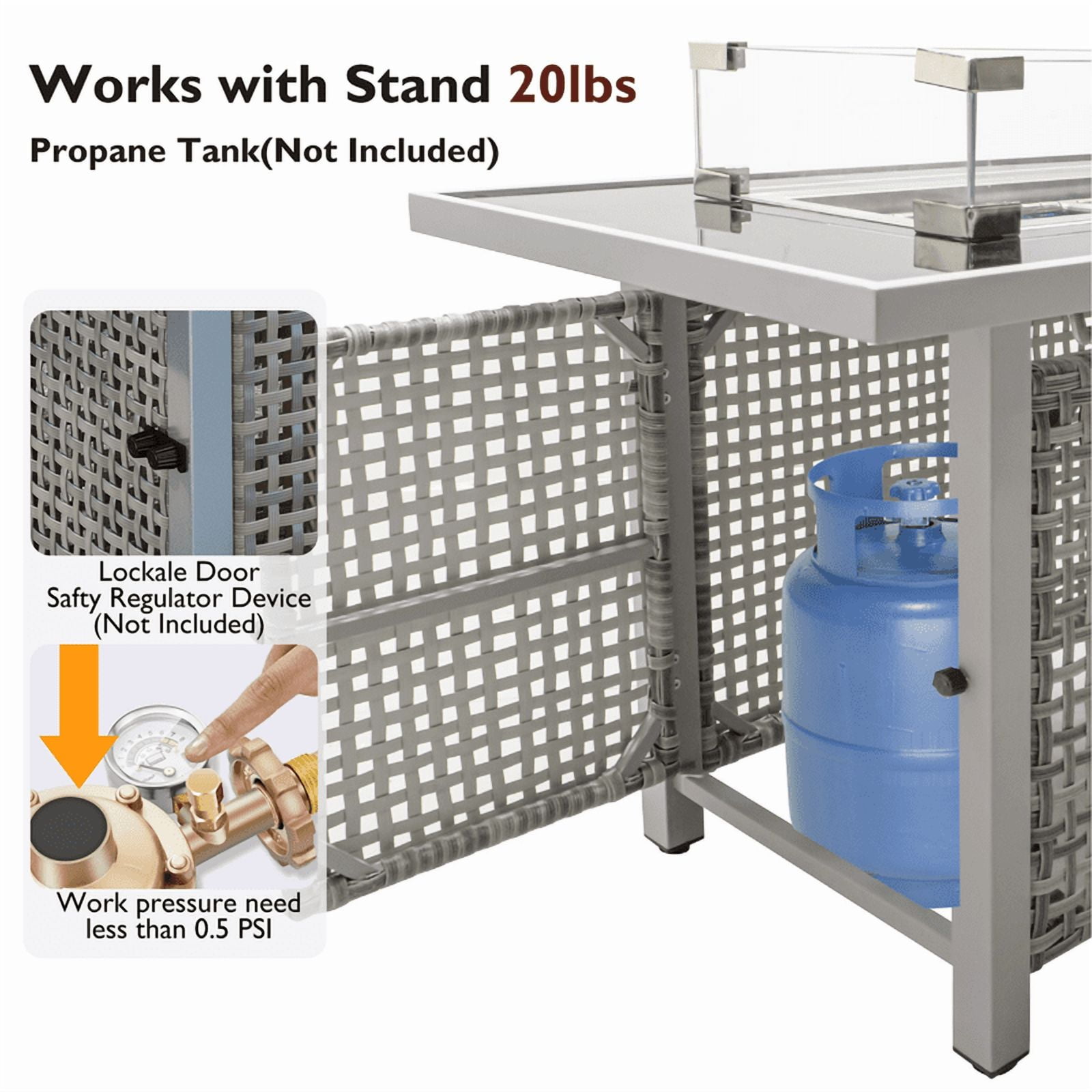SDJPOI 43" Propane Gas Fire Pit Table, 60,000 BTU Rectangular Outdoor Fire Pit with Glass Wind Guard - Open Weave Wicker Design for Patio, Deck, Garden & Backyard