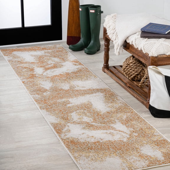 JONATHAN Y CONTEMPORARY POP 2 x 8 Runner Rug, Petalo Abstract Two-Tone - Orange/Beige/Cream, CTP200A-28