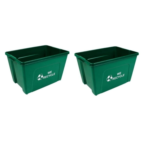 Sturdy Essentials Curbside 18 Gallon Green Recycling Bin with Carrying Handles for Homes or Businesses | Easily Recongizable Bin for Curb - Two Bins - Green