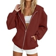 thumbnail image 3 of Hoodie for Women Dqueduo Women's Solid Color Thickened Fleece Zip-Up Hooded Long Sweater Jacket – Casual Winter Coat Red M, 3 of 7