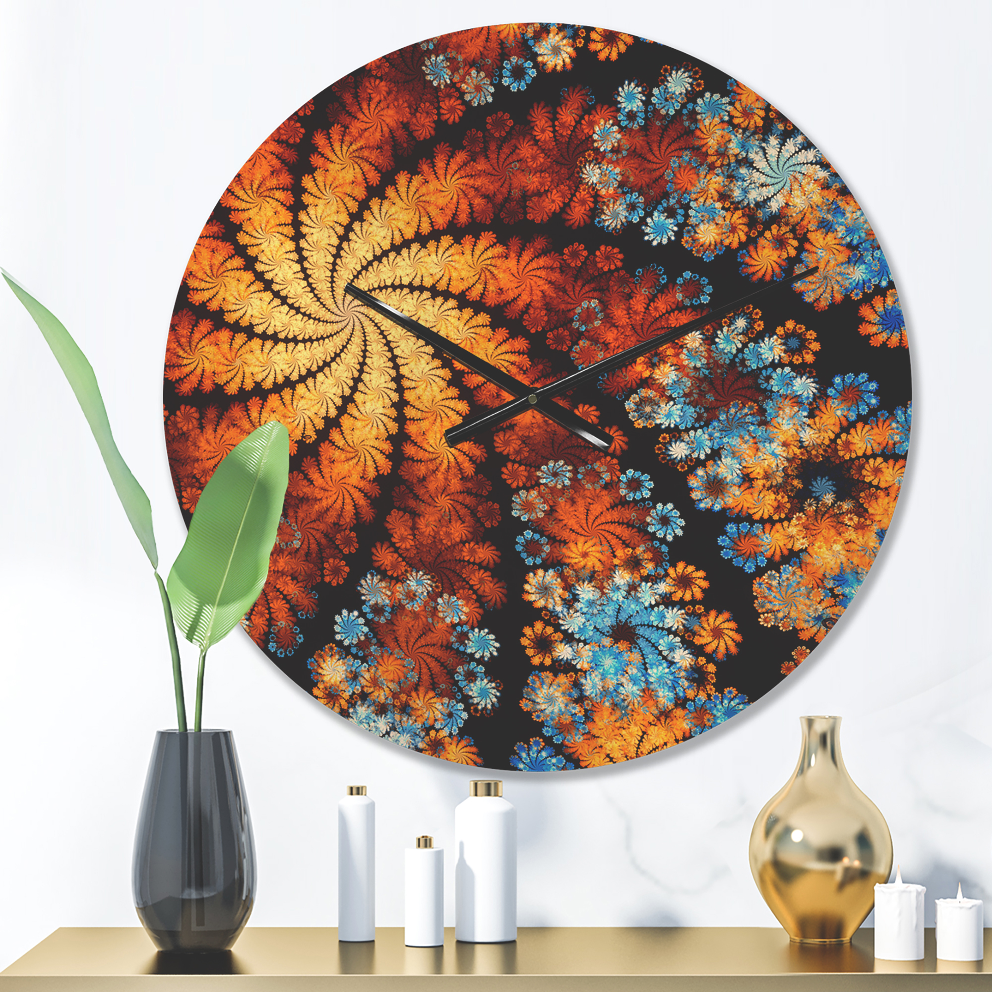 Designart 'Fractal Rotating Colorful Flowers ' Modern Wood Wall Clock