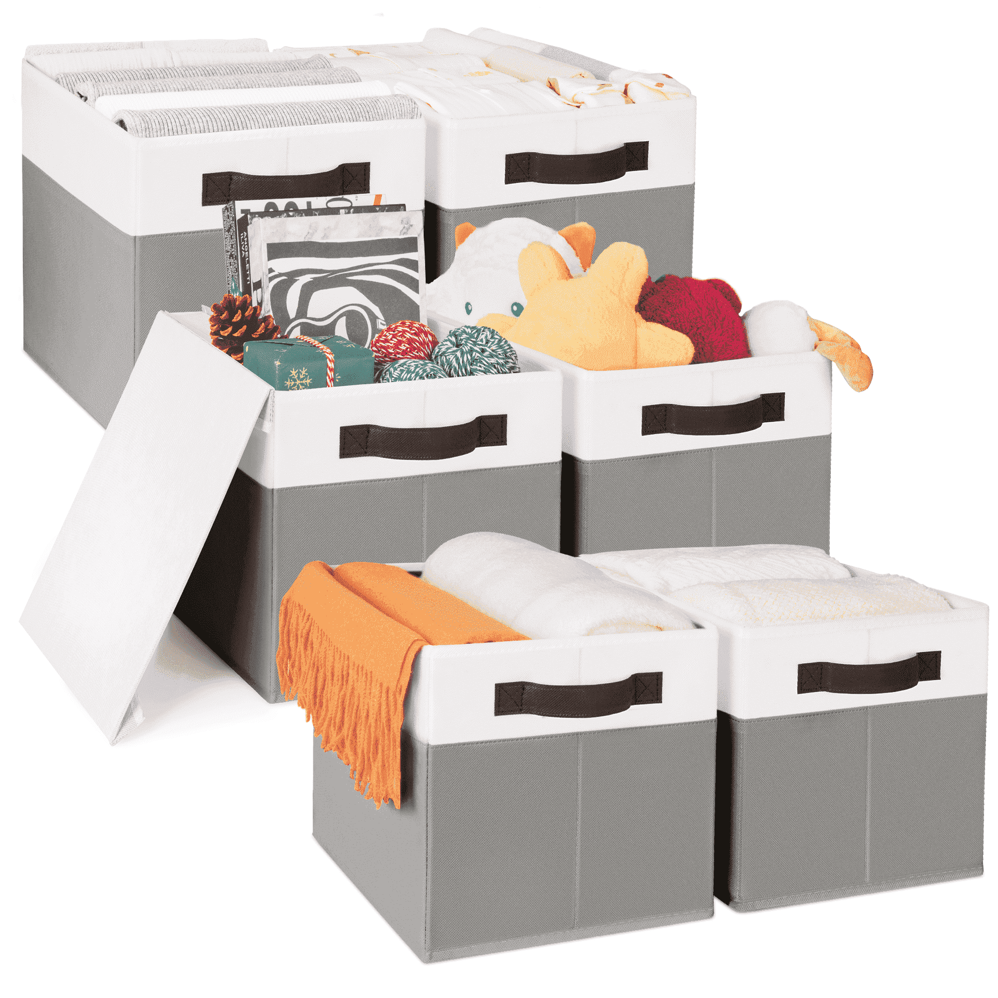 Criusia Storage Bins with Lids, 4 Pack Fabric Storage Cubes for Shelves, Collapsible Closet Organization and Storage Bins with Handles for Clothes, Toys, Towels & Linen, Grey