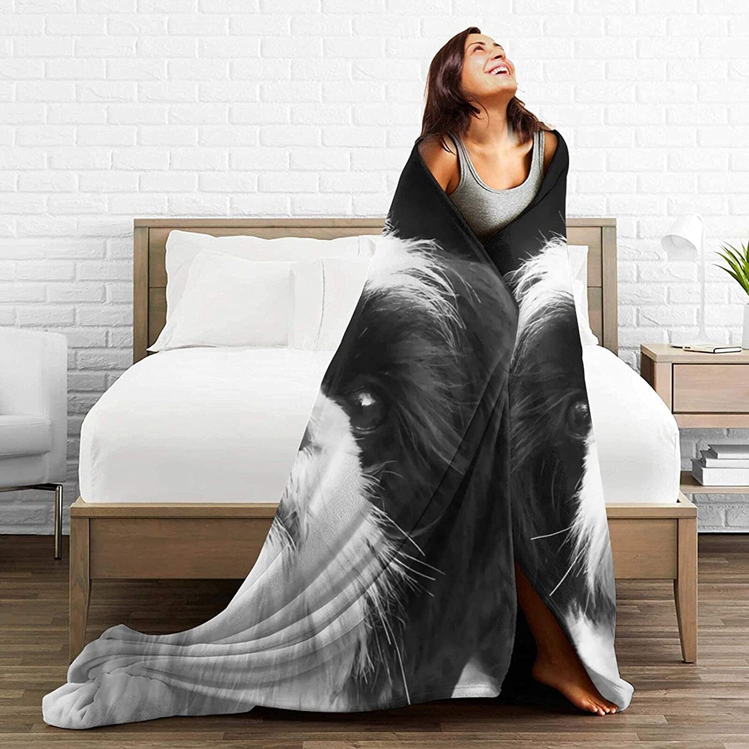Newhomestyle 3D Flannel Plush Throw Blanket, 60"x50" Black White Shih Tzu Dog Family Pet Cute Animal Pattern, Super Cozy Air Conditioning Blanket
