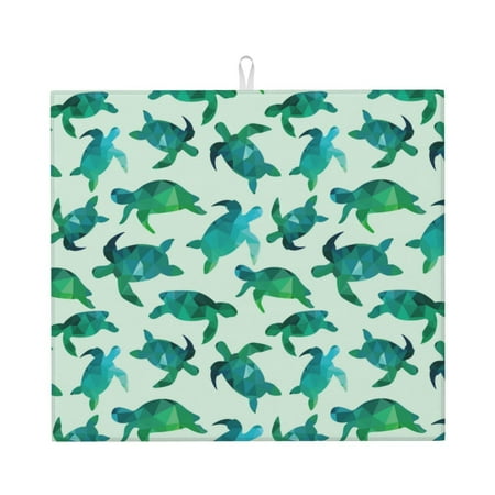

Pofeuu Green Sea Turtle Print Ultra Water Absorbent Microfiber Dish Drying Mat Drying Mat for Kitchen Kitchen Counter Accessories