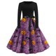 thumbnail image 1 of Women's Vintage Classic Dress Neck Waist Bow Tie Long Sleeves Halloween Print V Neck Swing Dress, 1 of 4