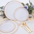 thumbnail image 3 of 150 Pcs Gold Plastic Plates, Plastic Dinnerware Set Includes: 25 Dinner plates 10.25", 25 Dessert plates 7.5", 25 gold Cups 9OZ and 25 gold Cutlery for Party, 3 of 8