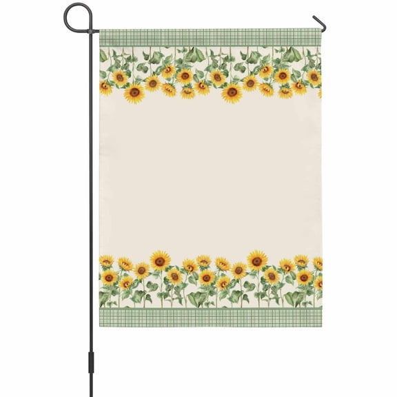 Summer Flowers Garden Flags For Outdoor, Yellow Sunflower Farmhouse Green Stripes Frame Small Double Side Yard Flags Weather Proof Garden Decor for Lawn Outside Holiday 12 x 18 Inches