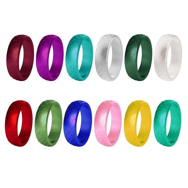 Anillo De Silicona Con Escamas De Pescado Para Mujer, Anillo Deportivo Para Fiesta De Cumpleaños Al Aire Libre Con Estilo Europeo Y Americano, Anillo De 12 Colores 12 Uds. Sweethay OD016438-04