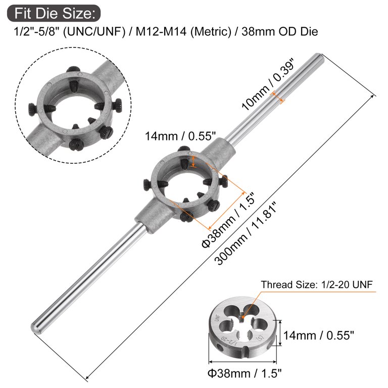 Uxcell Die Stock Handle Wrench Set – 1/2-20 UNF Round Die + 38mm Holder, For Bolt Thread Repair