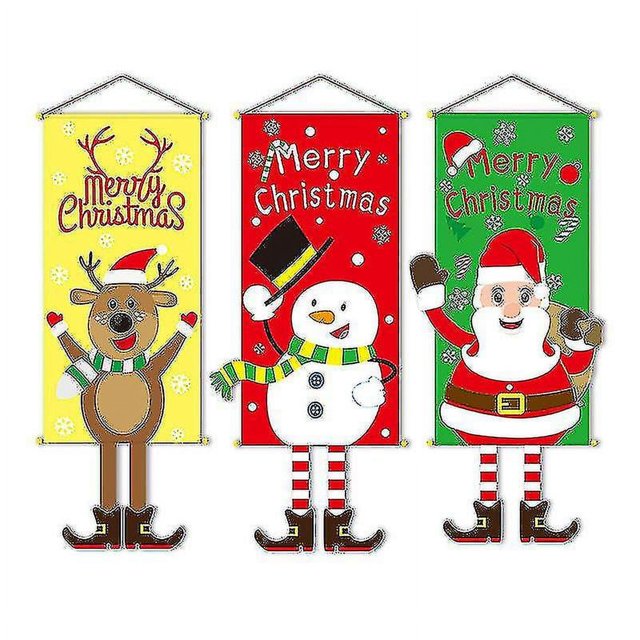Feliz Navidad Decoración Muñeco de nieve Papá Noel Banner Banner Decoración para colgar en la pared $ Adornos navideños Innovación Tela de pared $ Arreglo de escena C