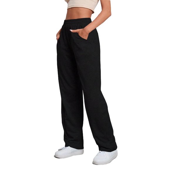Women's Sweatpants Plain Straight Leg Black XS (2)