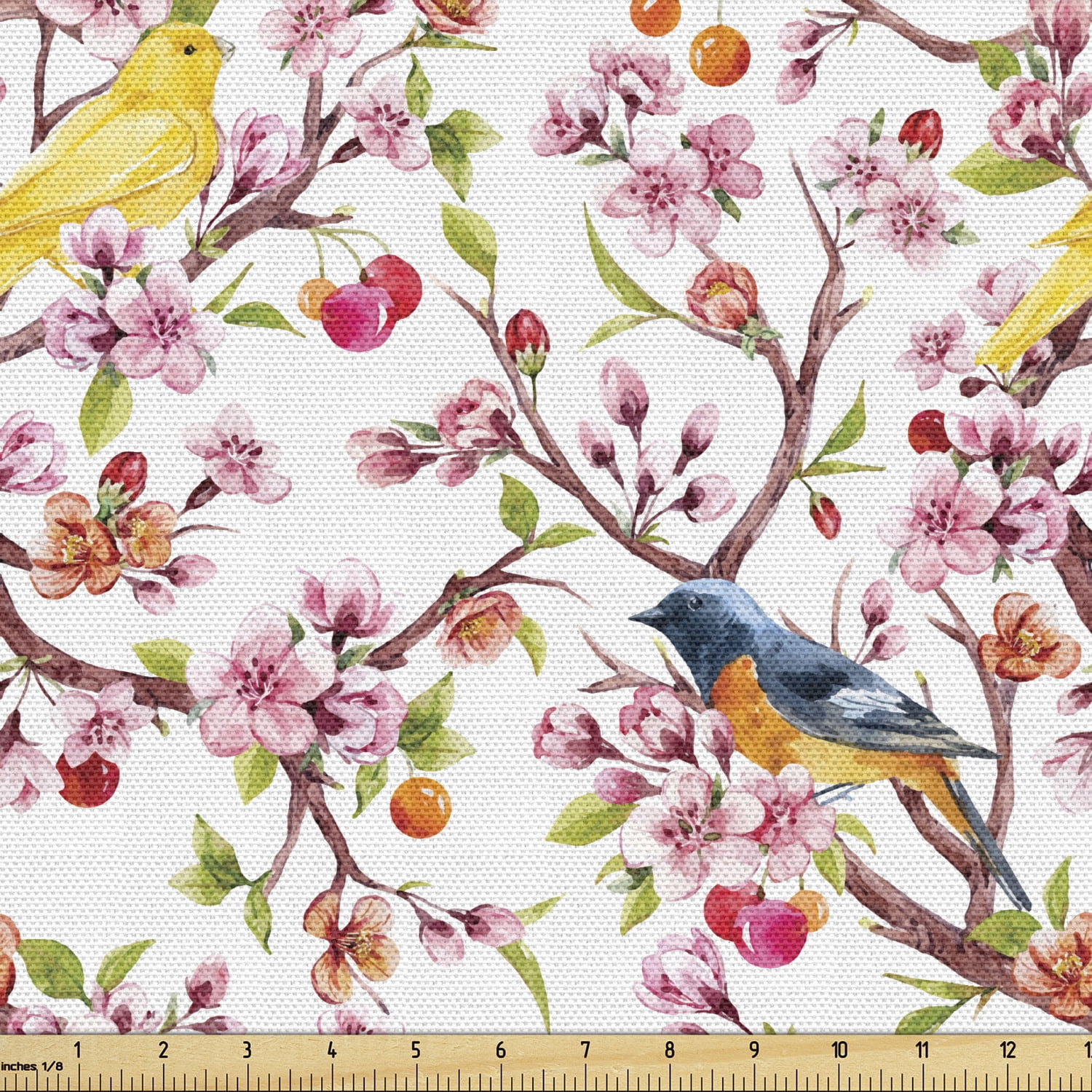 Spring Fabric by the Yard Upholstery, Watercolor Effect Sakura Flowers ...