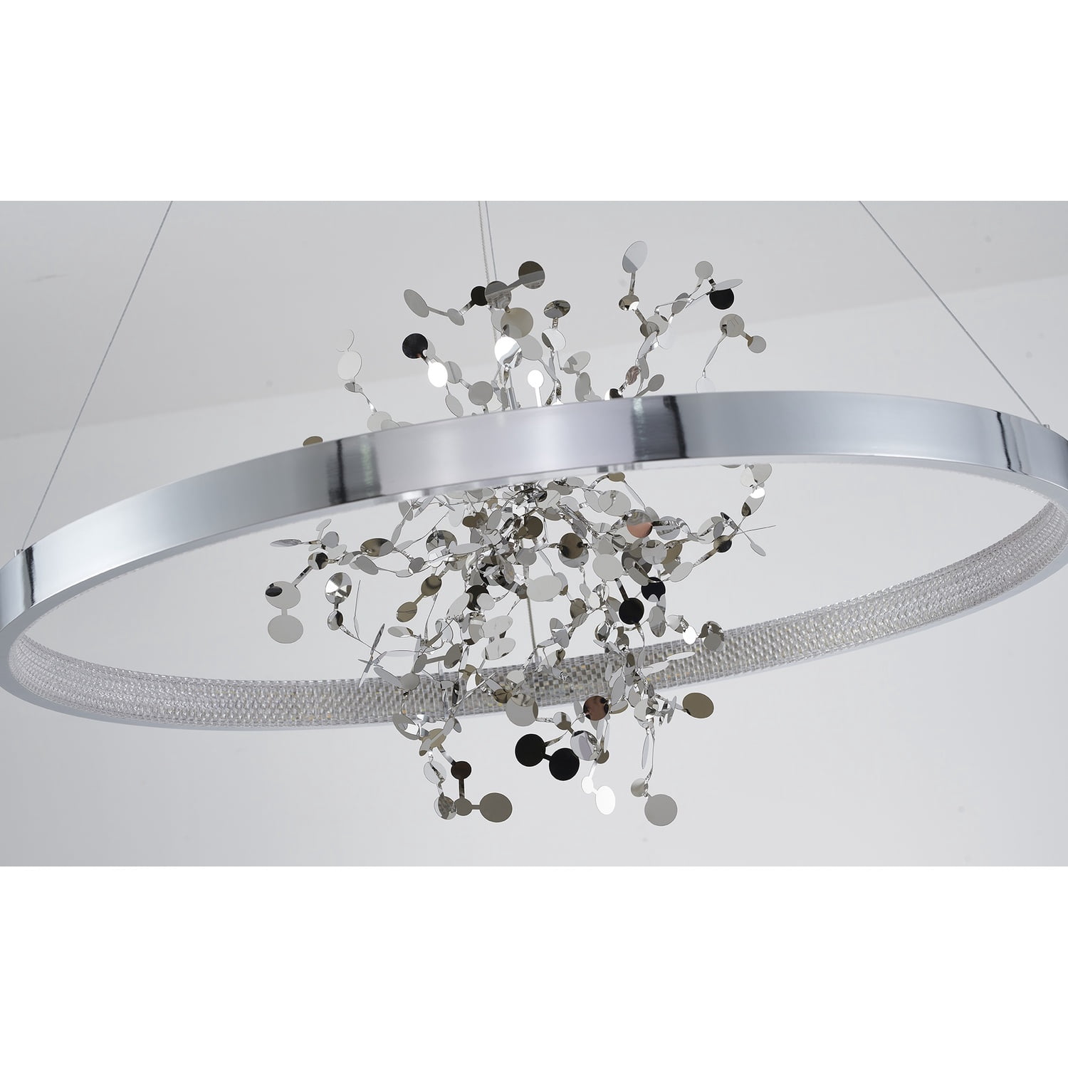 Design Living 1-Light D31.5" Chrome Frame Chandelier with a Gold Stainless Steel Confetti Interior and Transparent Diffuser