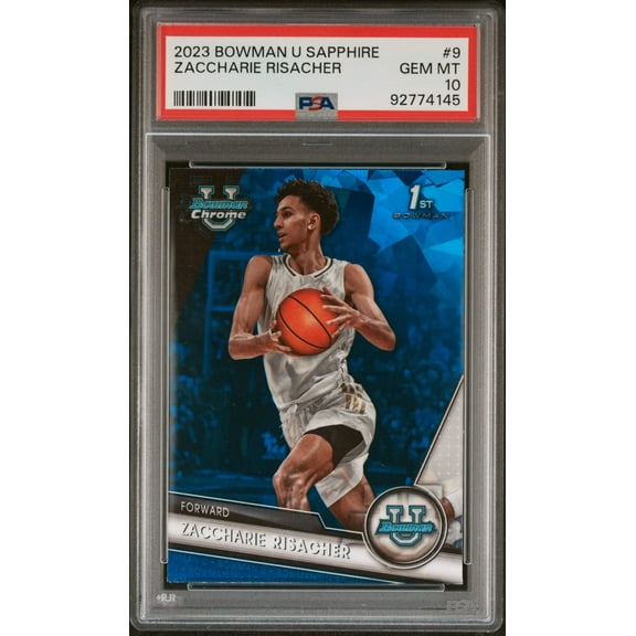 Graded 2023 Topps Bowman U Sapphire Zaccharie Risacher #9 Rookie RC Basketball Card PSA 10 Gem Mint
