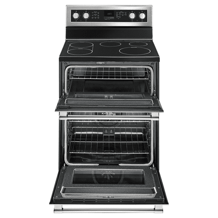 Maytag - 6.7 Cu. Ft. Self-Cleaning Freestanding Fingerprint Resistant Double Oven Electric Convection Range - Stainless steel