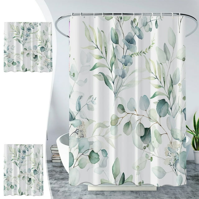 Xihbxyly Cortina de Ducha con Diseño Floral Verde, Elegante Diseño Botánico de Acuarela, Tela de Poliéster Suave, Repelente Al Agua, Dobladillo con Peso, Decoración de Baño, Lavable a Máquina, 150 X