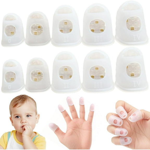 10Pcs Nail Biting Prevention for Kids, Physics Thumb Sucking Deterrent, Silicone Protective Cover Reusable Finger Sleeves for Daily Protection, Plasters Dressing Supplies