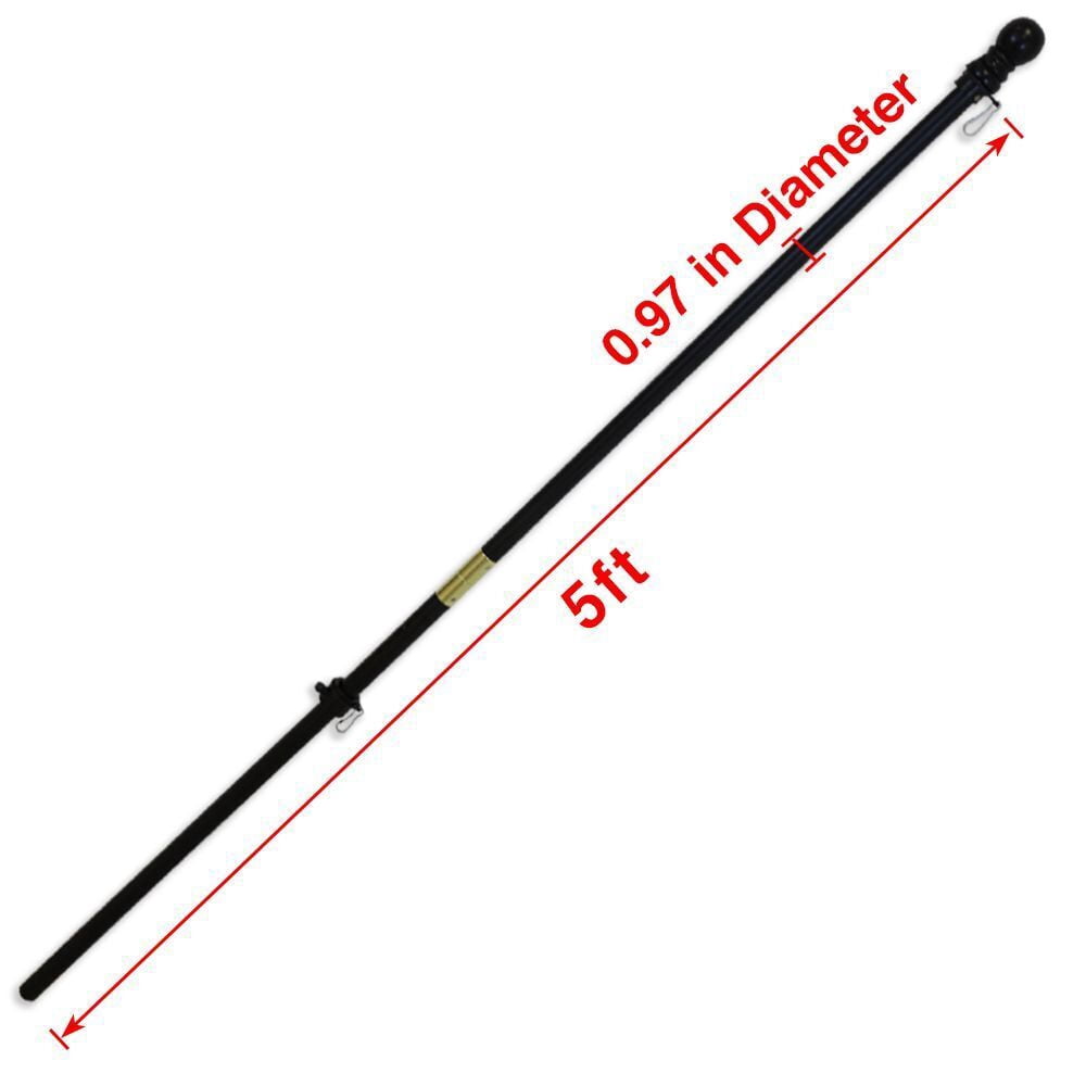 5ft 2-Section Black Wood Grain Wooden Flag Pole With Ball Top & Bracket Kit