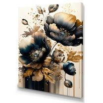 Designart Navy Blue And Gold Poppy Flowers IV Canvas Wall Art