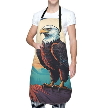 

Cauagu Cartoon Iceberg Bald Eagle Aprons with Pockets Waterproof Apron for Women Kitchen Cooking Apron Adjustable Bib Aprons Chef Apron for Cooking Drawing Crafting