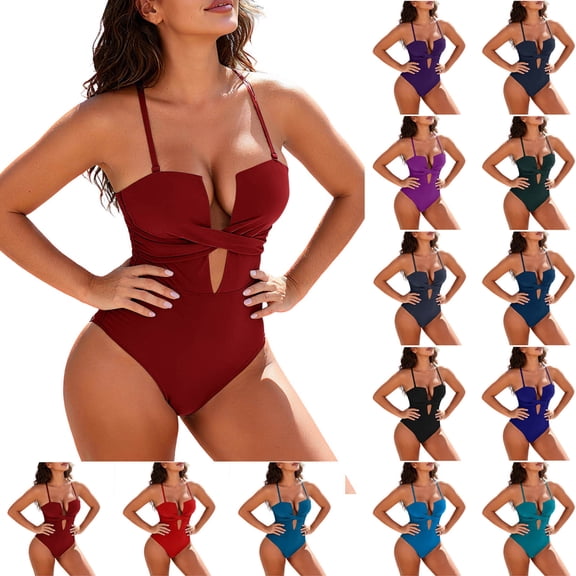 TAGOLD Womens Bikinis Set Solid Color 2 Piece Split Bikini Swimsuit With Trunks Elastic Summer Beach Wear