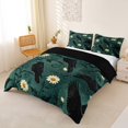 thumbnail image 2 of Homewish Gothic Halloween Crow Bedding,Daisy Floral Pattern Duvet Cover Full,Dark Teal White,Black Reversible,3-Piece,1 Duvet Cover and 2 Pillowcases, 2 of 6