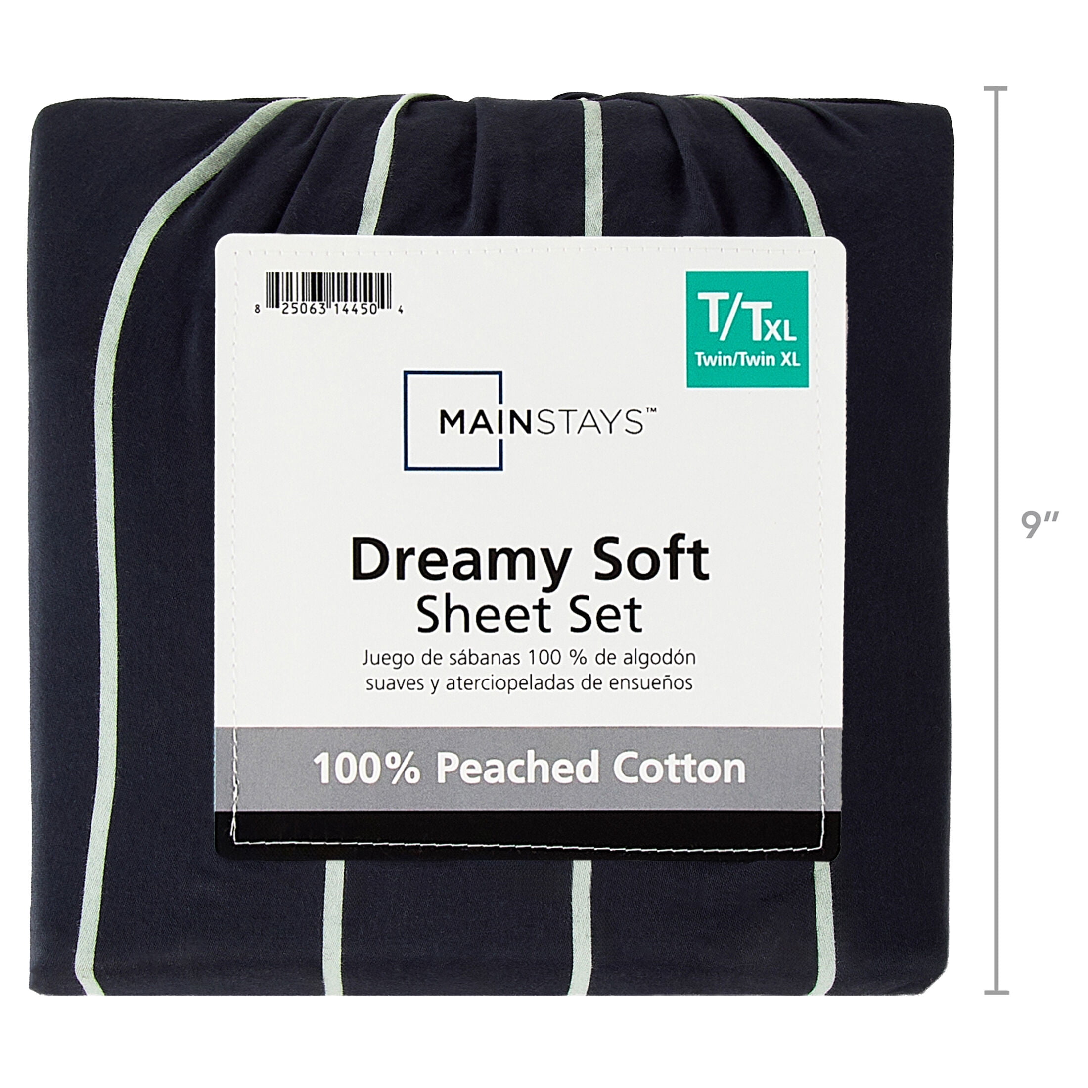 Mainstays 100% Cotton Dreamy Soft 3-Piece Bed Sheet Set, 220 Thread Count Brushed and Washed Sateen, Deep Pocket, Twin/Twin XL, Grey Stripe