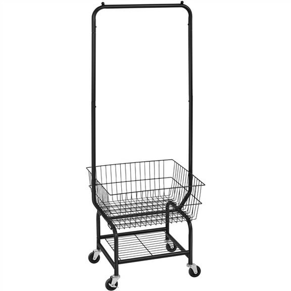 AOJDVE Rolling Laundry Cart, 70.5'' Tall Metal Laundry Organizer with Hanger Bar & Storage Shelf, Ventilated Design, Anti-Slip & Anti-Snag, for Laundry Room Bedroom​