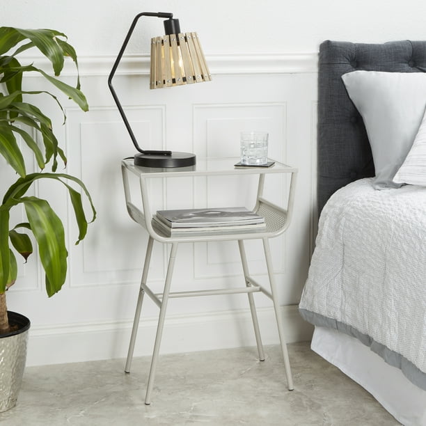 Mainstays Metal & Glass Open Shelf Nightstand, Gray