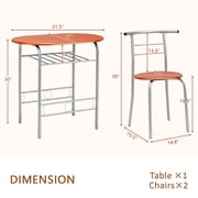 Ktaxon 3 Piece Dining Set, Compact 2 Chairs and Table Set with Oval Tabletop Small Kitchen Dining Set for 2, Perfect for Apartment & Small Spaces, Cherry Brown & Sliver