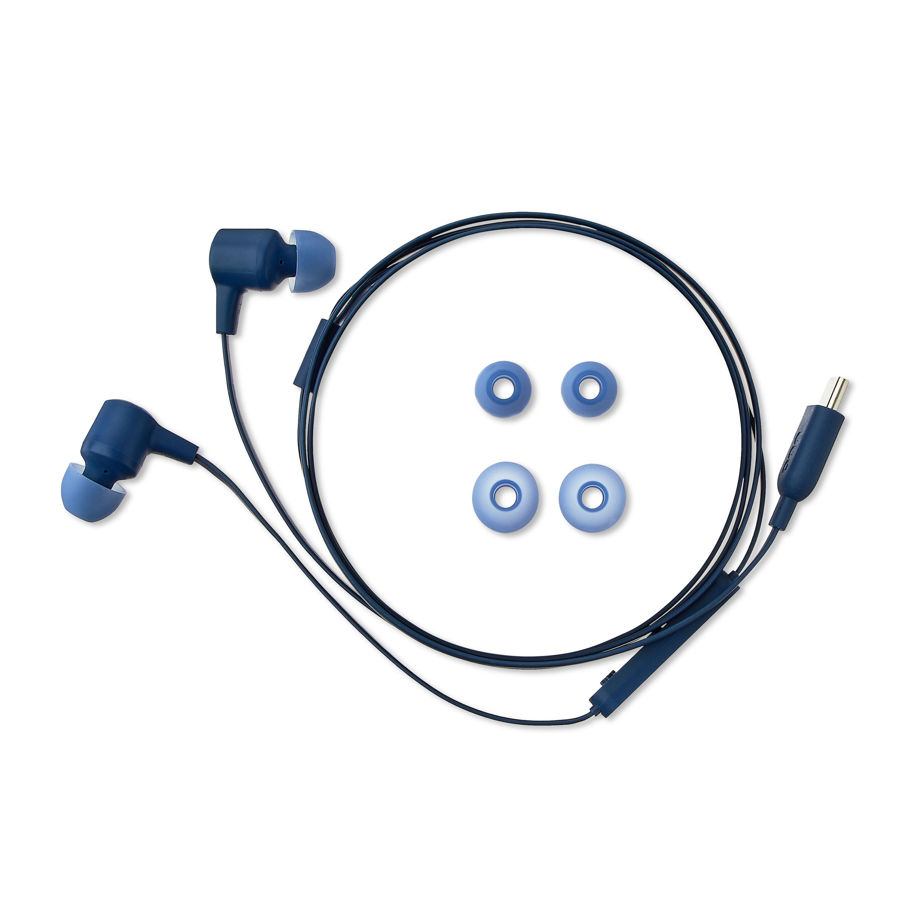onn Earphones with USB-C Connector, Built-In Microphone, Navy