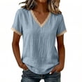 thumbnail image 3 of Diufon Cotton Linen Tops for Women Lace Trim V Neck Short Sleeve Shirts Summer Fashion Vacation Boho Blouses, 3 of 7