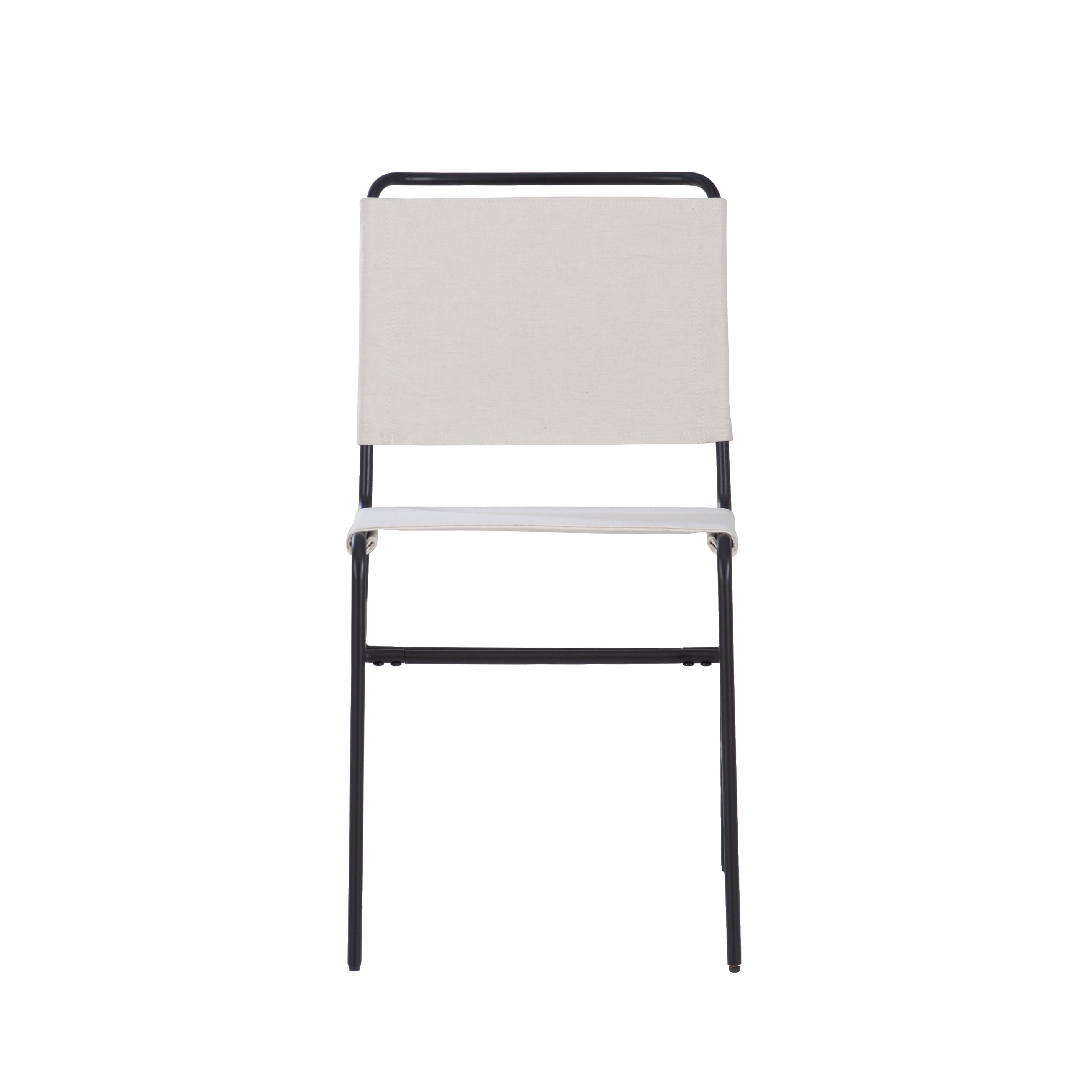 Linon Willey Dining Chair Cream Faux Leather Sling Seat Steel Frame in Black