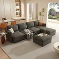 thumbnail image 6 of HQZX Modern Large Sofa with Storage and Footstool, 6 Seater Combination Lounge Chair, Gray, 6 of 12