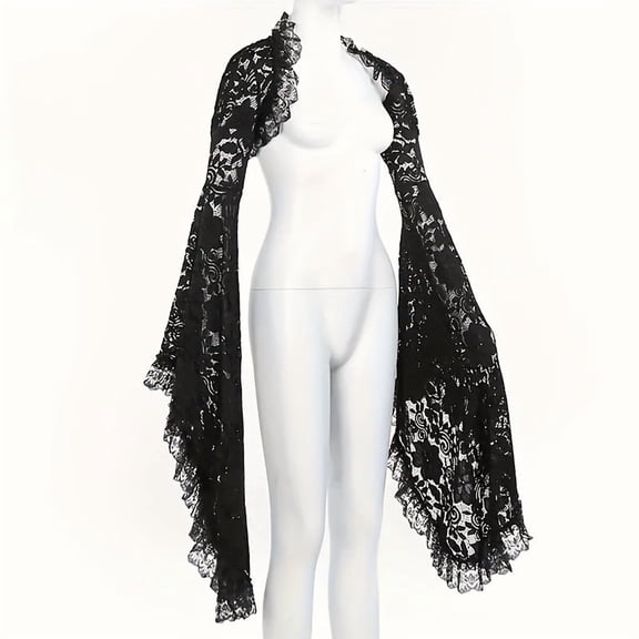 [Gothic Shrug] 1pc Lace Bolero Shrug, Gothic Victorian Women Lace Bell Sleeve Top with Fake Collar, Y2K Crop See Through Mesh Blouse, Goth Sleeves & Victorian Goth Design, Ideal for Halloween Party,