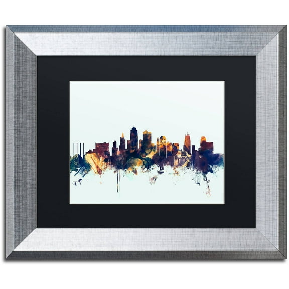 Trademark Fine Art "Kansas City Skyline Blue" Canvas Art by Michael Tompsett, Black Matte, Silver Frame