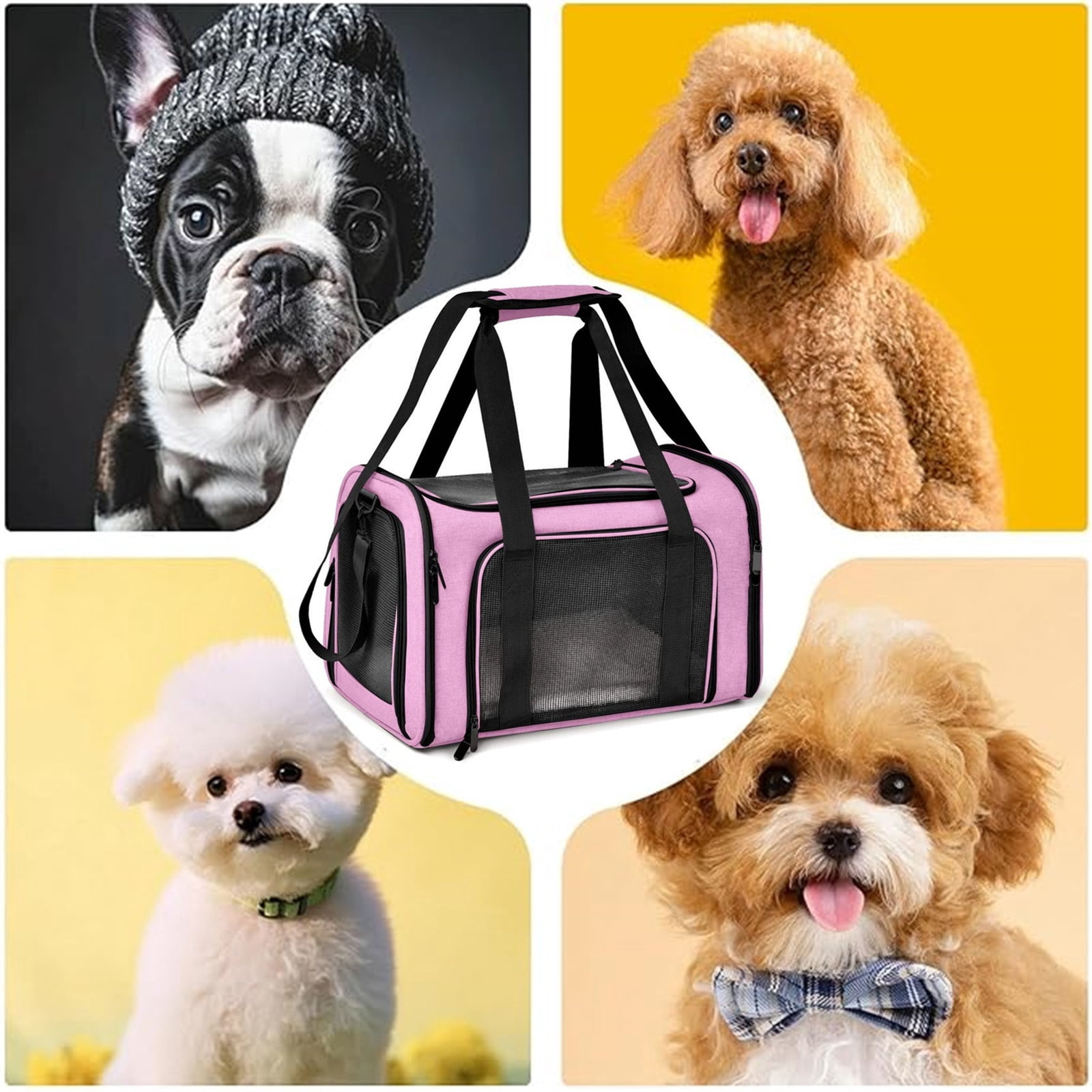 Bxaolu Cat Carriers Soft Sided Dog Carrier Pet Carrier for Small / Medium Cats Dogs Puppies (Up To 15lbs), Airline Approved Small Dog Carrier, Collapsible Travel Puppy Carrier -Pink