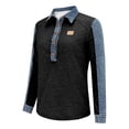 thumbnail image 5 of VJGBEGW Women's Denim Patchwork Sweatshirts Henley Button Lapel Collar Long Sleeve Shirt Color Block Loose Fit Pullover Tops Black XL, 5 of 9