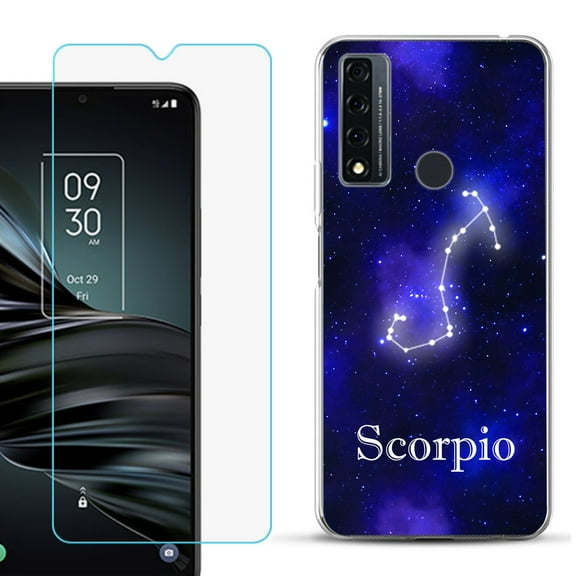 Slim-Fit Fashion Phone Case for TCL 20 XE, with Tempered Glass Screen Protector, by OneToughShield ® - Zodiac / Scorpio