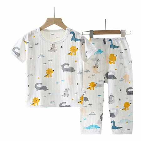 

Realhomelove Toddler Baby Boys Girls Short Set Pajamas for Kids Toddler Cotton Cartoon Dinosuar Whale Giraffe Print Sleepwear Summer Clothes Size 1-13T