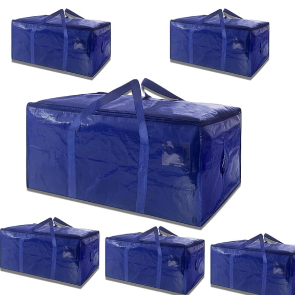 Moving Bags,Heavy-Duty Moving Bags with Zippers & Carrying Handles, Sturdy & Durable Clothes Storage Bags,Totes, Bins, Fold Flat, Blue Packing Moving Boxes, Closet Organizers and Storage.(6Pack)